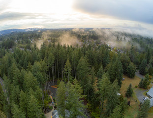 Fantastic foggy birds-eye's view of an incredible sunset at Duthie Hill Park in Issaquah, Washington 