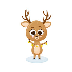 Cute cartoon deer. Isolated on white background