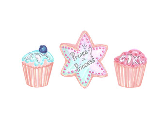 blue and pink elements for a gender reveal party