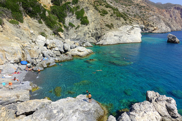 Photo from picturesque chapel and seascape of Agia Anna, Amorgos island, Cyclades, Greece