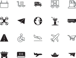 transport vector icon set such as: disable, garden, pipe, plus, template, one, development, railway, life, uav, painting, copter, home, helicopter, tourist, camera, mining, landing, carriage, planet