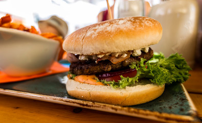 beef burger with goat cheese