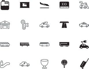 transport vector icon set such as: airplane, image, parcel, beautiful, coach, fun, self, check, process, wagon, lift, ecological, factory, autonomous, driverless, liquid, hook, breakable, stripe