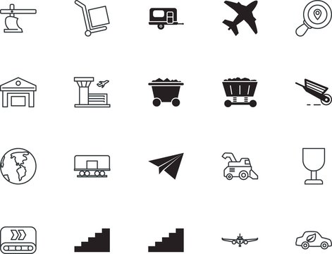 transport vector icon set such as: style, fuel, order, outdoor, protection, image, express, vineyard, snowdrift, warning, harvester, airliner, support, tank, check, green, view, process, landscape