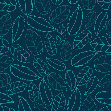 Leaf Outline Texture Vector Seamless Pattern. Hand drawn leaf outline surface or textile pattern.