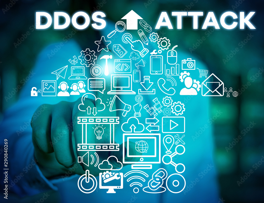 Poster writing note showing ddos attack. business concept for perpetrator seeks to make network resource un