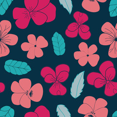 Pansies and Leaves vector seamless pattern. Multi directional floral surface or textile design.