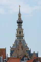 Fototapeta premium View on old Dutch houses and church tower in Zierikzee, historical town in Zeeland, Netherlands