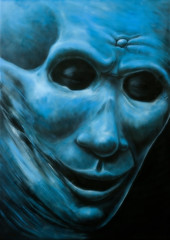 Blue ghostly skull man with third eye portrait. Horror halloween illustration