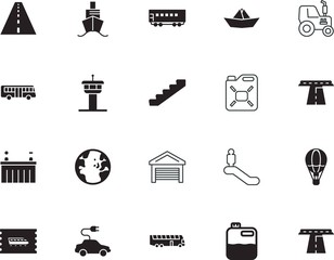 transport vector icon set such as: production, break, electronic, machine, guide, control, sphere, universal, equipment, nature, sail, plane, steps, hot, warehouse, metal, escalators, electrical