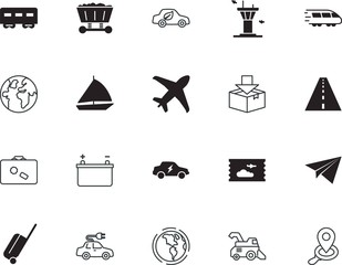 transport vector icon set such as: trucking, wind, metro, track, ticket, fragile, locomotive, briefcase, navigation, color, call, machine, wave, lock, company, location, linear, boat, shape, asphalt