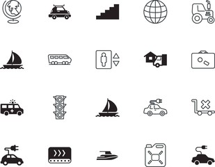 transport vector icon set such as: stairs, oil, sale, lamp, sketch, gate, family, air, bright, warning, agricultural, alternative, deliver, process, information, vessel, belt, wall, entrance