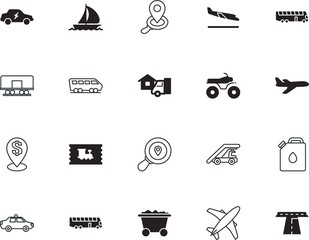 transport vector icon set such as: fuel, speed, dirt, protect, industrial, shape, life, shipment, recreation, product, action, carriage, van, machine, asphalt, access, ladder, gallon, yachting, jerry