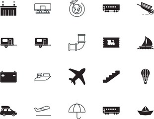 transport vector icon set such as: template, nature, off, pass, set, airline, glass, departures, traffic, dry, wind, decoration, chemical, depart, baggage, style, bag, sketch, steps, balloon, cart