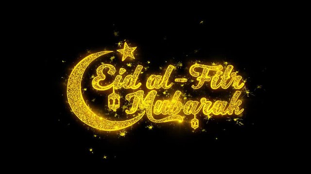 Eid al-Fitr mubarak wish Text Sparks Glitter Particles on Black Background. Greeting card, Wishes, Celebration, Party, Invitation, Gift, Event, Message, Holiday, Festival 4K Loop Animation.
