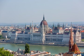 Fototapeta na wymiar Hungarian Parliament Building and Dunabe river, view from Fisherman Bastion, Budapest, Hungary