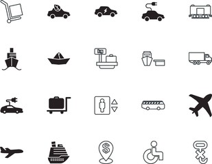 transport vector icon set such as: illustrations, seat, loading, railway, dollar, direction, hospital, one, ticket, customs, facility, human, trucking, alternative, origami, railroad, recycle