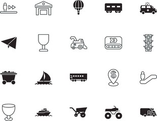 transport vector icon set such as: machinery, empty, mineral, storage, engine, hospital, caravan, break, wheat, farming, aviation, extreme, help, harvest, raw, manufacture, guidance, tourist