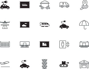 transport vector icon set such as: home, tickets, gate, mine, arrow, science, collection, hand, text, hotel, treasure, shape, break, motion, aeroplane, commerce, belt, street, bullet, green