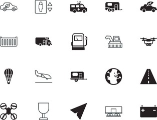 transport vector icon set such as: path, carriage, benzine, hanging, railroad, mail, high, wait, wall, arrival, close, fun, site, unusual, round, merchandise, web, airport, check, delivering