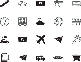 transport vector icon set such as: metro, invalid, trolley, airline, search, alternative, step, gas, protection, repair, cable, box, aviation, winter, call, building, company, cart, steps, escalator