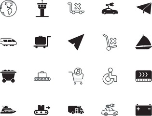 transport vector icon set such as: digital, sport, hospital, truck, regatta, resource, working, continent, wheelchair, motorhome, patient, grey, carriage, traveler, wind, carrying, orbit, handbag
