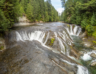 Wonderful aerial pictures of Middle Lewis River Falls on the rugged Lewis River in Skamania County and the Gifford Pinchot National Forest in Washington State.