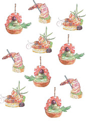pattern set of snack with shrimp