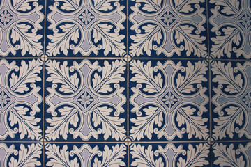 Typical portuguese wall ceramic titles azulejo close up