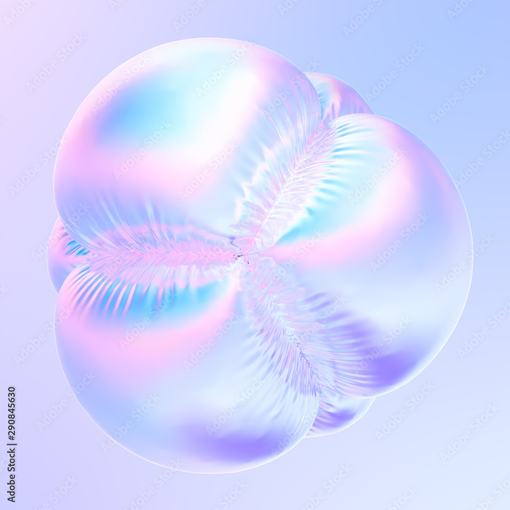Poster liquid holographic bubble shape with wrinkles and ripples. holographic foil fabric. design element f