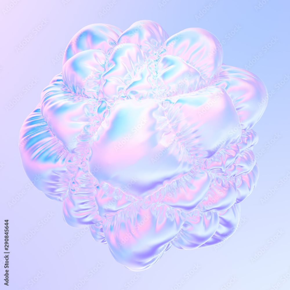 Poster fluid holographic foil fabric shape with wrinkles and ripples. trendy liquid shape. 3d rendering.