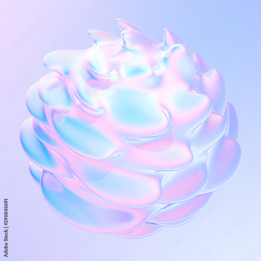 Poster Ferrofluid liquid abstract 3D shape in holographic colors. Flowing twisted gradient fluid shape background. Abstract 3D background. 3d rendering.