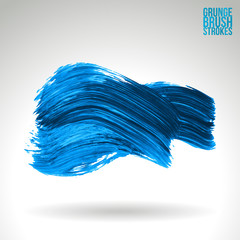 Blue brush stroke and texture. Grunge vector abstract hand - painted element. Underline and border design.