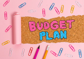 Writing note showing Budget Plan. Business concept for financial schedule for a defined period of...