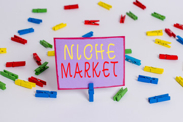 Conceptual hand writing showing Niche Market. Concept meaning Subset of the market on which...