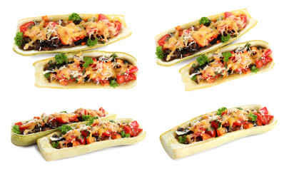 Delicious grilled zucchini slice on white background