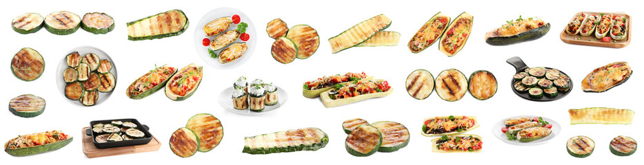 Delicious grilled zucchini slice on white background
