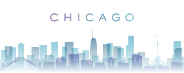 Chicago Transparent Layers Gradient Landmarks Skyline - obrazy, fototapety, plakaty