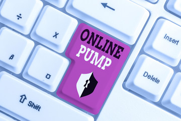 Text sign showing Online Pump. Business photo text device which moves liquid from lower level to...