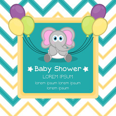 Baby shower card with a cute elephant and balloons - Vector