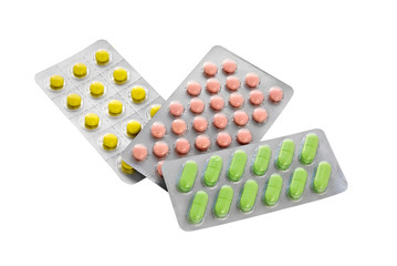 Pills medicine blister packaging isolated on white
