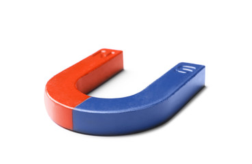 Red and blue horseshoe magnet on white background