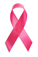 Pink ribbon isolated on white background. Breast Cancer Awareness Month