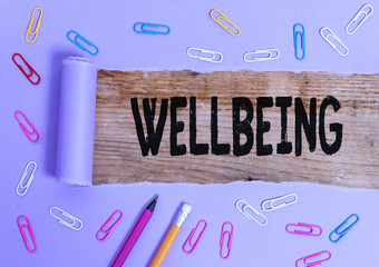 Writing note showing Wellbeing. Business concept for A good or satisfactory condition of existence...