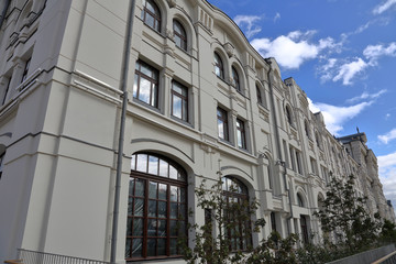 Facade of the historical building of the Polytechnic Museum after 2019 renovation. Moscow, Russia