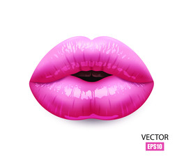 Pink sexy female lips isolated on a white background, an air kiss, beautiful lips, beauty, soft pink lipstick, cosmetics. 3D effect. VectorEPS10
