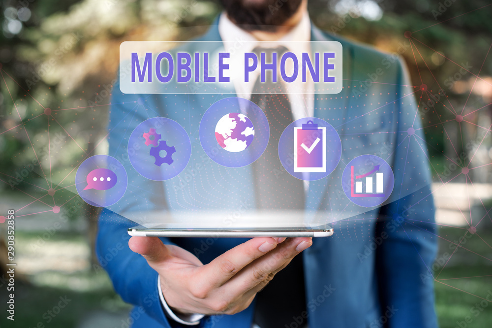 Poster handwriting text mobile phone. conceptual photo a handheld device used to send receive calls and mes