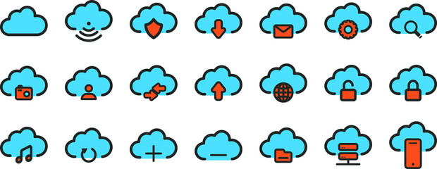Obraz premium Computer Cloud Related Line Icons. Vector Icon Set. - Vector - Vector