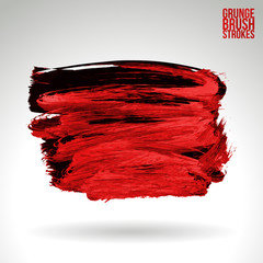 Red brush stroke and texture. Grunge vector abstract hand - painted element. Underline and border design.