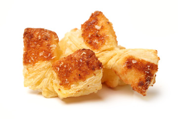 Crispy pie for eat is snack on white background